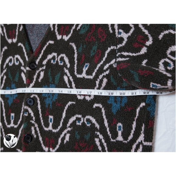 Abercrombie & Fitch Soft Sweater Cardigan M Green Floral Pattern Button Up - Picture 9 of 9